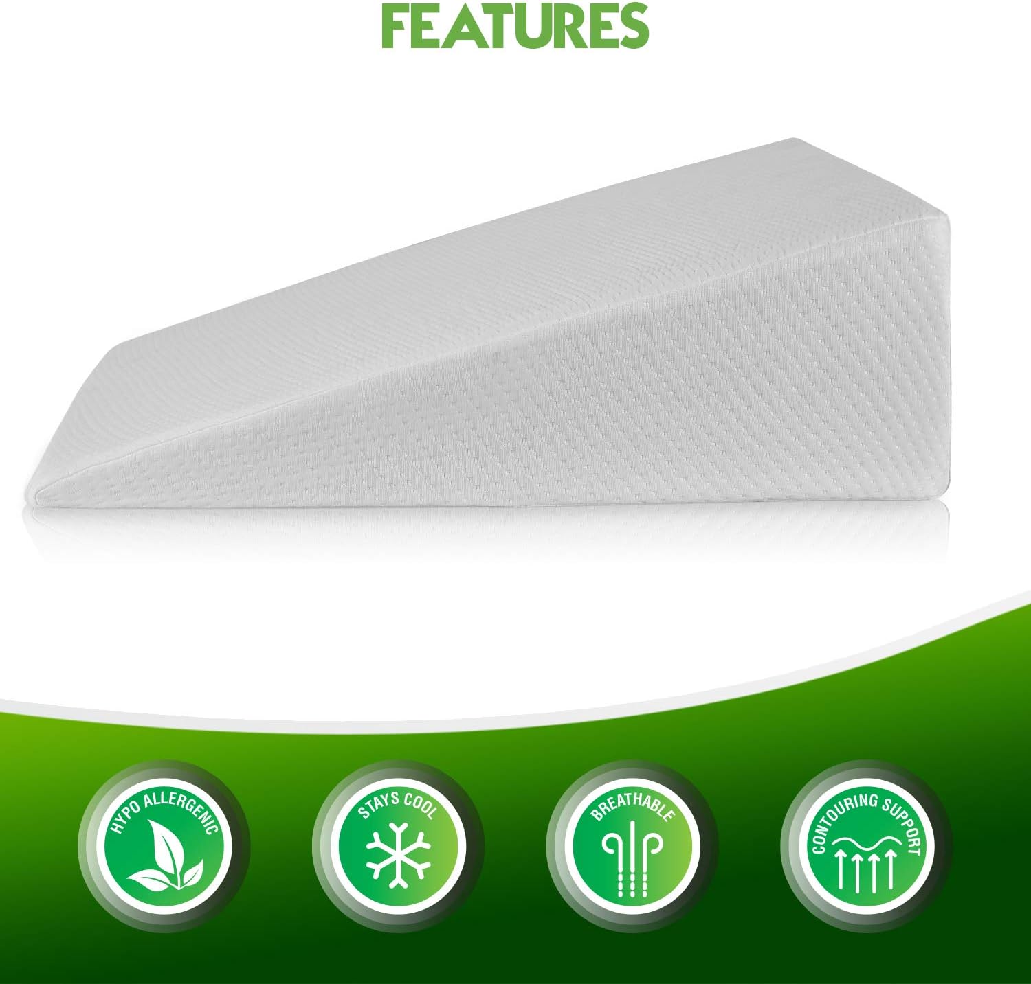 Bed Wedge Pillow with Memory Foam Top - Reduce Neck and Back Pain, Snoring, and Respiratory Problems - Ideal for Sleeping, Reading, Rest or Elevation - Breathable and Washable Cover - 7 in: Kitchen & Dining