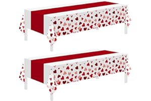 Childom 2 Pcs Valentines Day Tablecloths for Valentines Day Decorations,54" x 108" Disposable Plastic Tablecloths,Rectangle Heart Table Cover for Party Decorations Mothers Day Anniversary Birthday