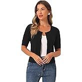 Allegra K Short Sleeve Cardigan for Women's Casual Crochet Knit Button Up Bolero Sweater Tops