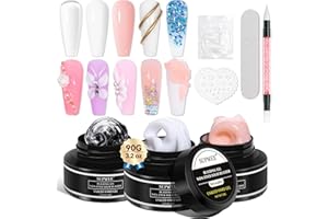 SUPWEE Solid Builder Gel for Nail 3D Nail Art Gel Non-Sticky Hand 3D Sculpture Nail Gel Clear Hard Gel for Nail Extension Carving Gel Modeling Nail Art Polish, Clear White Nude 3 Colors