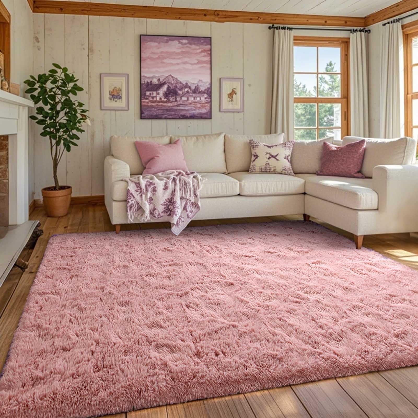 Photo 1 of Area Rugs for Bedroom Living Room, Pink 4x6 Fluffy Shaggy Rug for Kids Girls Boys Bedroom, Non-Slip Soft Plush Indoor Floor Carpet for Dorm Home Decor