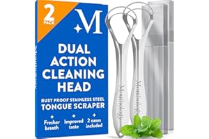 Mouthology Tongue Scraper for Adults (2 Pack), Reduce Bad Breath, Metal Tongue Scraper, Tongue Cleaner, Tongue Scraper, Stainless Steel Tongue Scraper, Tongue Cleaner for Adults, Tongue Scrubber