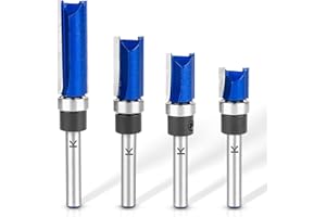 NICAVKIT 4Pcs Pattern Flush Trim Router Bits 1/4 Inch Shank, Bottom Bearing Carbide Flush Trim Cut Router bit Set,Cutting Diameter: 1/2", Cutting Length: 1/2", 3/4", 1", 1-1/2"
