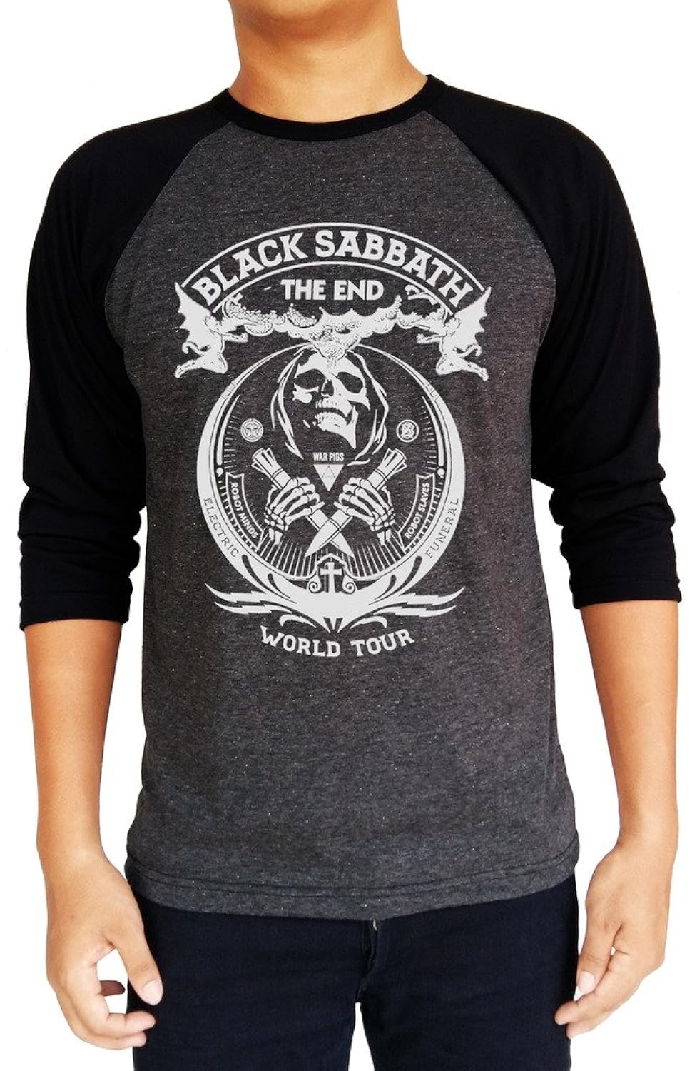 Cool Shirt Dude Black Sabbath The End War Pigs World Tour Baseball Tee