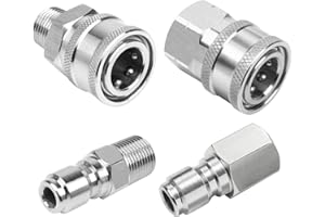 Ufixed Non Rust 2 Sets 1/4’’ Pressure Washer Quick Connect Fittings, Stainless Steel Pressure Parts Washer Fittings, Leak Proof Pressure Washer Adapter Set Hose Connect