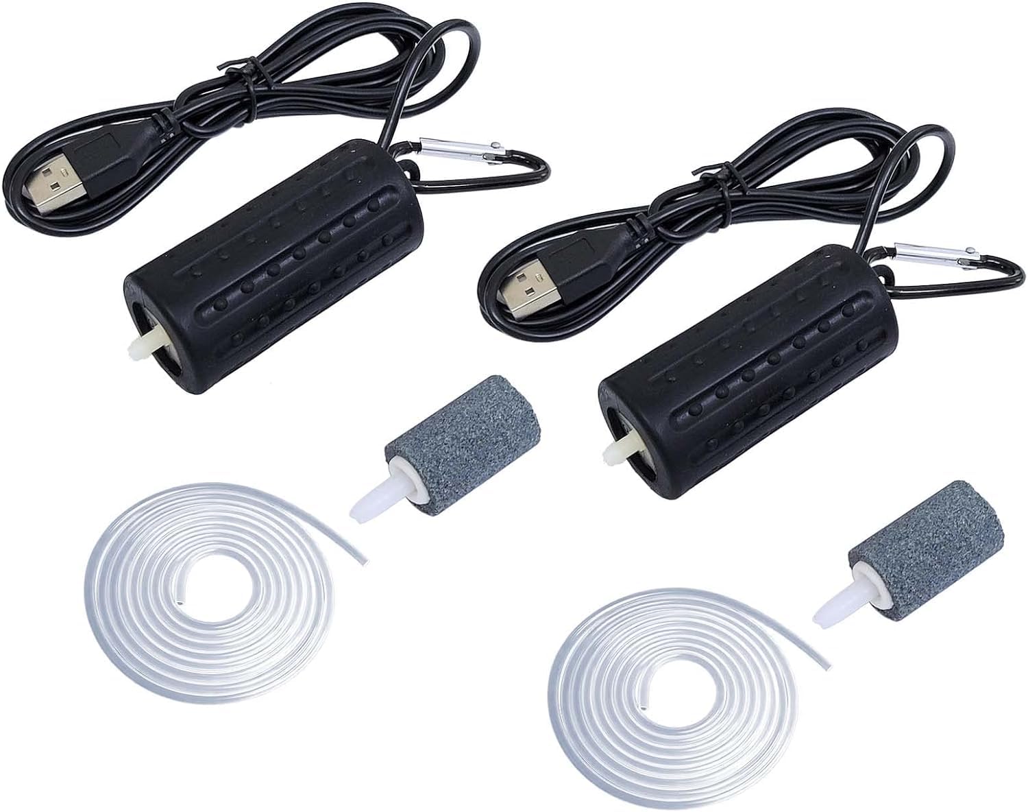 Set of 2 Aquarium Air Pump Super Silent Mini USB Fish Tank Oxygen Air Pump Air Aerator Pump Energy Saving Oxygen Bubbler with Air Stone and Single Outlet Silicone Tube 1W