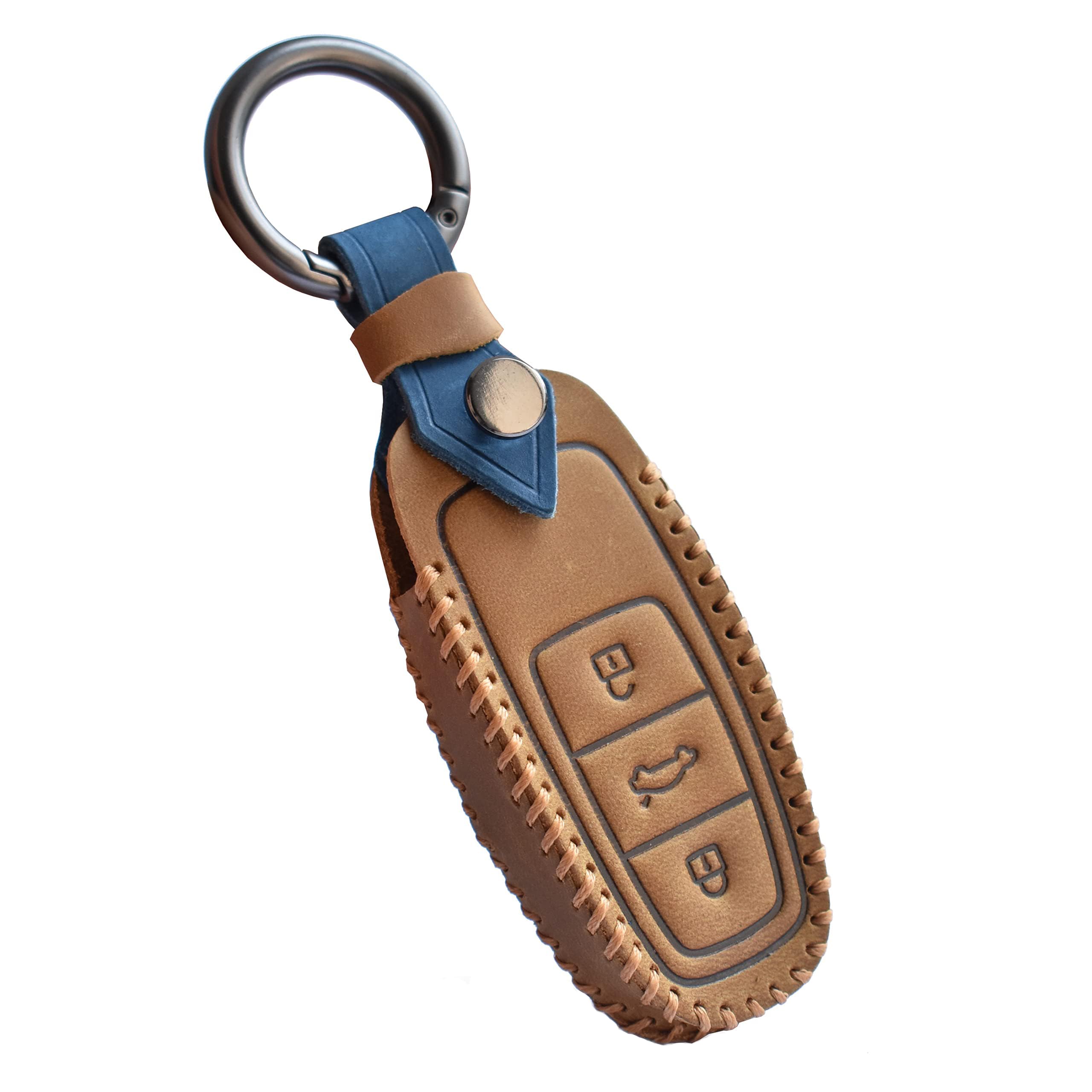 ontto for Audi Car Key Cover Premium Leather Key Fob Cover Holder Protector for Audi A6 A7 A8 A8L A6L RS6 S6 RS7 S7 Q7 Q8 e-Tron 2018 2019 2020 Remote Car Key Case Keyring Brown