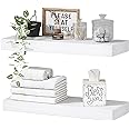 QEEIG White Bathroom Floating Shelves for Wall Shelf Over Toilet Wall Mounted Farmhouse Small 16 inch Set of 2 (008-40W)