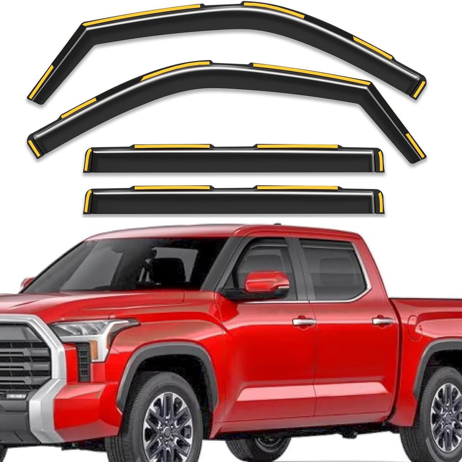 Photo 1 of 2022 2023 2024 2025 2026 Smoke in-Channel Rain Guards Window Visors Compatible with Toyota Tundra CrewMax Cab, Window Deflectors Vent Deflector Sun Shade Pickup Truck Accessories