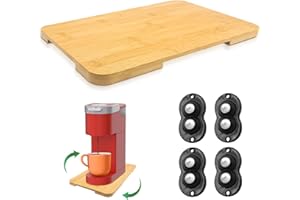 TALADAD Appliance Slider 360° Rolling Tray for Coffee Maker Bamboo Coffee Pot Slider Tray Countertop Rotation Sliding Tray with Wheels, Small Appliances Mat Easily from Under The Cabinet Natural(9.3"×13.4")