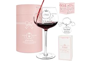 60th Birthday Gifts for Women,Vintage 1966 Platinum Print Wine Glass, 60th Birthday Decorations for Women, Vintage 60 Year Ol