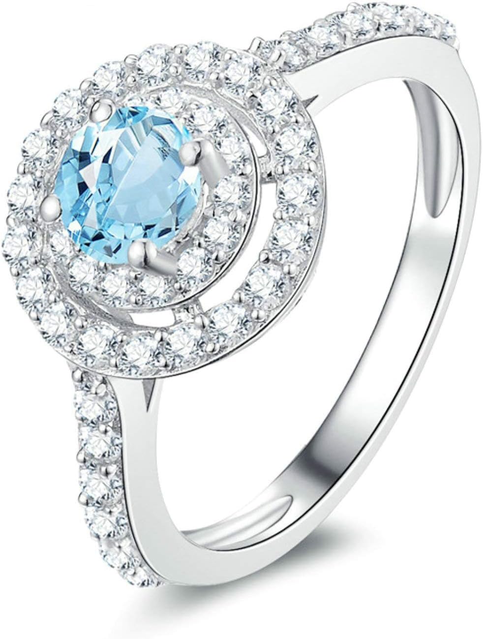 Round Cut 5X5Mm Blue Topaz Wedding Rings for A Woman S925 Sterling Silver Rings Cz Wedding Band