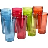 US Acrylic Café Plastic Reusable Tumblers (Set of 12) 32-ounce Iced-Tea Cups, Assorted | Value Set of Restaurant Style Drinking Glasses, Stackable, BPA-free, Made in the USA | Top-rack Dishwasher Safe