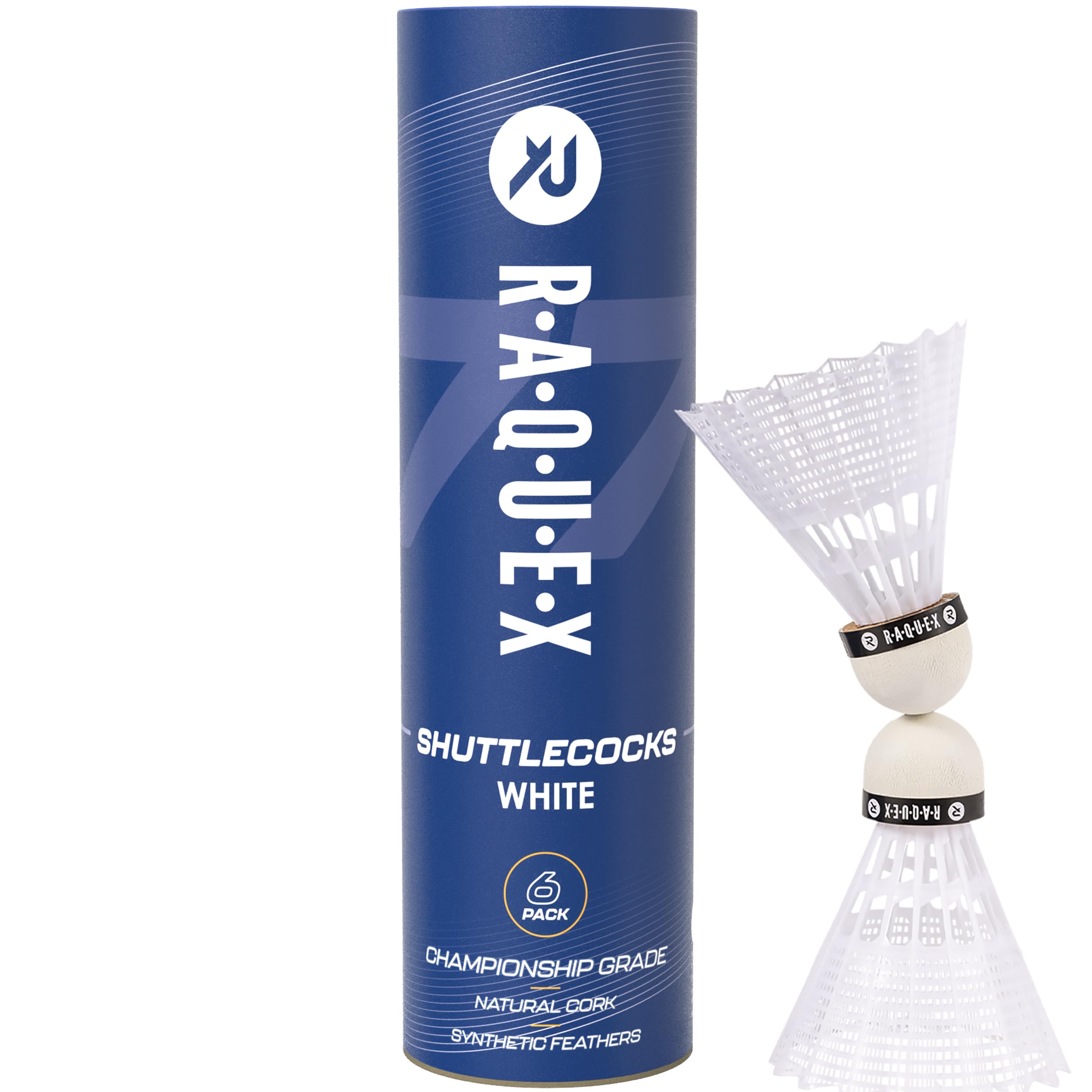Raquex Badminton Shuttlecocks - Yellow/White, Tube of 6 - All Natural Cork Shuttlecocks, Nylon Feathers - Three Speed Options – Indoor Outdoor Durable Badminton Shuttles (77, White)