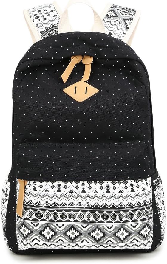 School Bag for Teenage Girls FYHAP Cute Polka Dot Backpack Lightweight Casual Canvas Waterproof Rucksack for 14"-15" Laptop (32 x 14 x 42 cm)