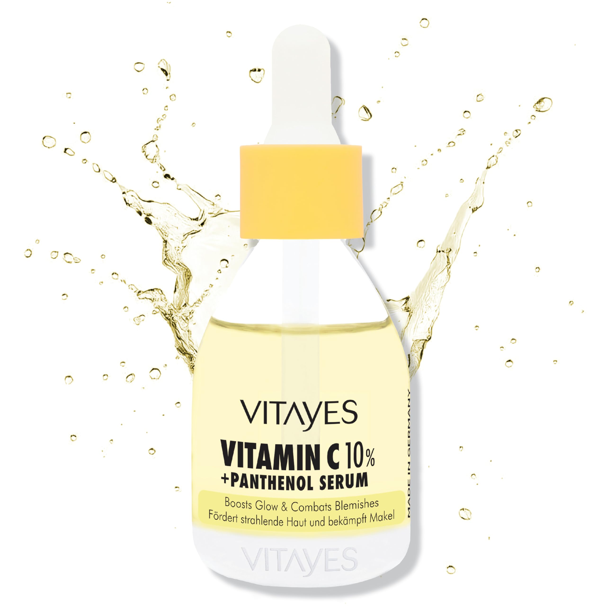 Vitayes Vitamin C 10% + Panthenol Serum, Highly Effective Skin Rejuvenation, Anti-Wrinkle, Whitening, Moisturising, Skin Care, Beauty Booster, Face Serum for Radiant Skin