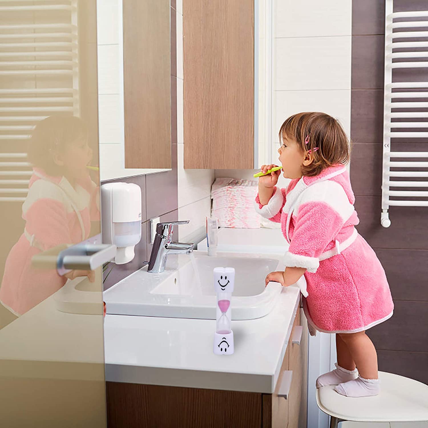 6 Stück Sanduhr Zähneputzen Kinder, Bunte Sanduhr Timer, Kleine Sanduhren 3 Minuten/2 Minuten, Zahnputzuhr Glas mit Smile, Farbige Sanduhren Set für Kinder 7