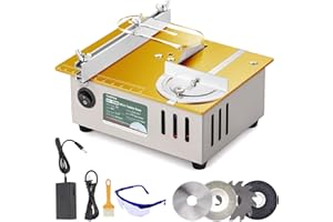 Huanyu Mini Table Saw 96W 9000RPM Hobby Electric Saw 7-Level Speed Adjustable 0-90 Angle 15MM Cutting Depth with Blade Model DIY Crafts Cutting Tool for Precision Cut Metal Wood Plastic Acrylic