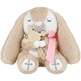 Malihome Prayer Bunny Stuffed Animal with Wooden Praying Cross Baptism Gifts for Newborn Baby, Boys and Girls Enduring Comfort 8.5 inches (Pink)