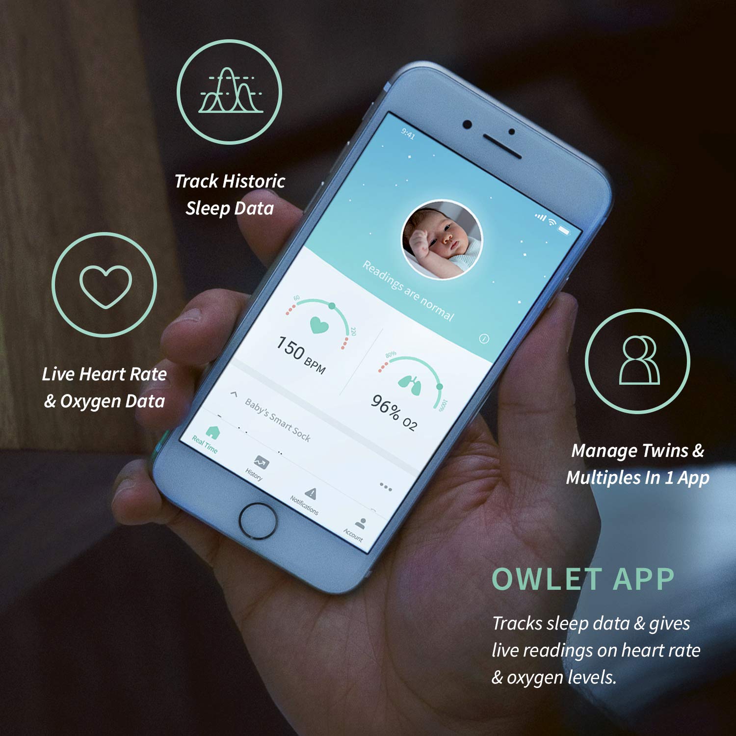Owlet Smart Sock 2 Baby Monitor, Green : Baby