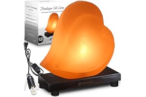 Nevlers Heart Shape Pink Himalayan Salt Lamp w/Wood Base| 2.35 lbs & 7"- 8" Himalayan Salt Lamps w/Dimmer Cord & Light Bulb| 100% Salt Rock Lamp | Ambient Himalayan Salt Night Light for Home Decor