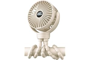 KIDEE Portable Stroller Fan, Mini Baby Fans Battery Operated, LED Display with 3 Speeds, Small Clip on Fan Desk Fans USB Rechargeable, Personal Handheld fans Fan for Travel Outdoor, Children Gifts