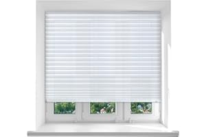 Threehoney 2 Pcs 48 x 110 Inches Temporary Blinds No Tools Cut to Size Fabric Paper Shades Adhesive Privacy Blinds for French Door Sliding Door Window Light Filtering Pleated Shades (White)