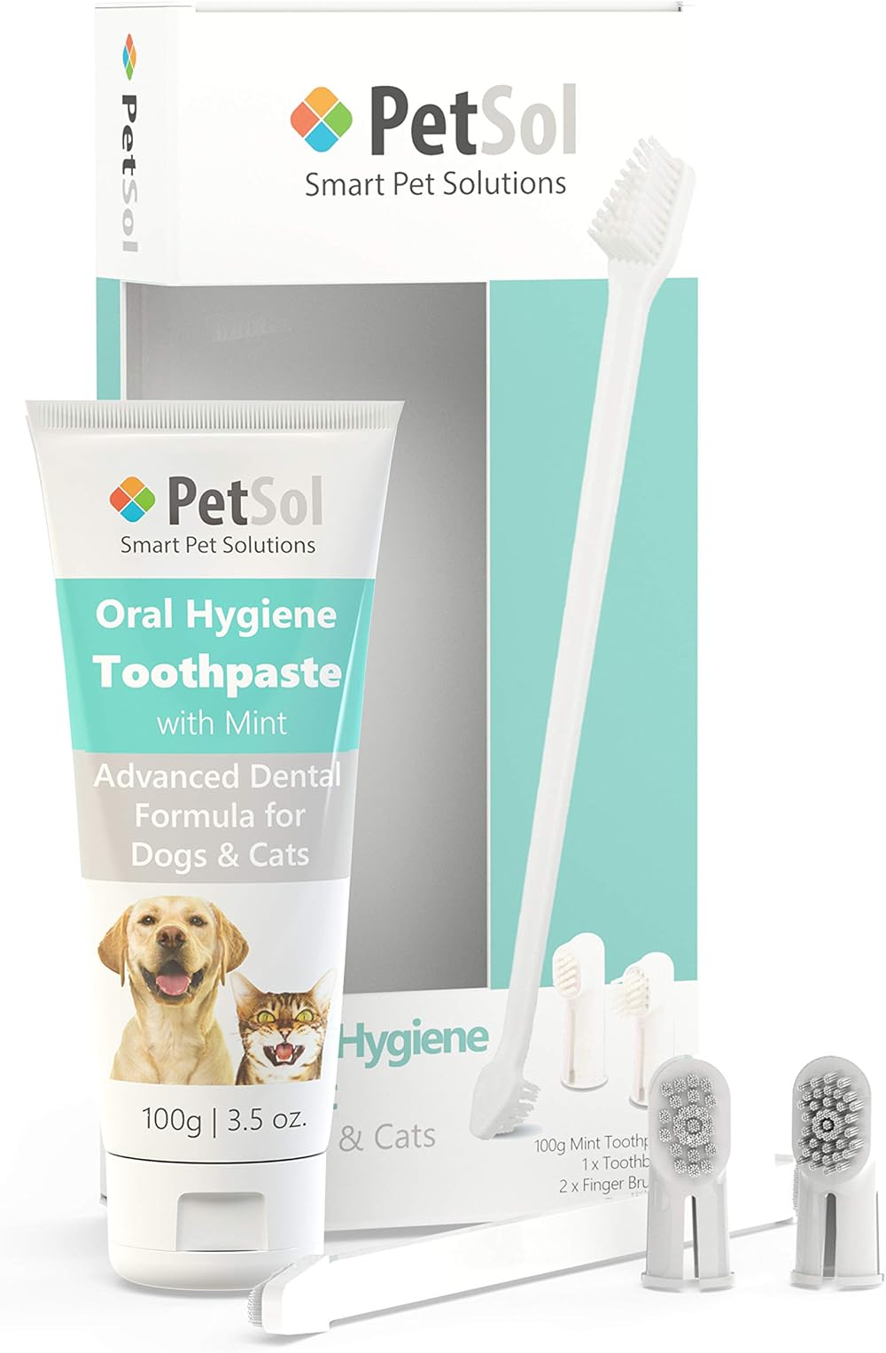 PetSol Dental Care Kit for Dogs & Cats Toothpaste 100g with 3 Brushes
