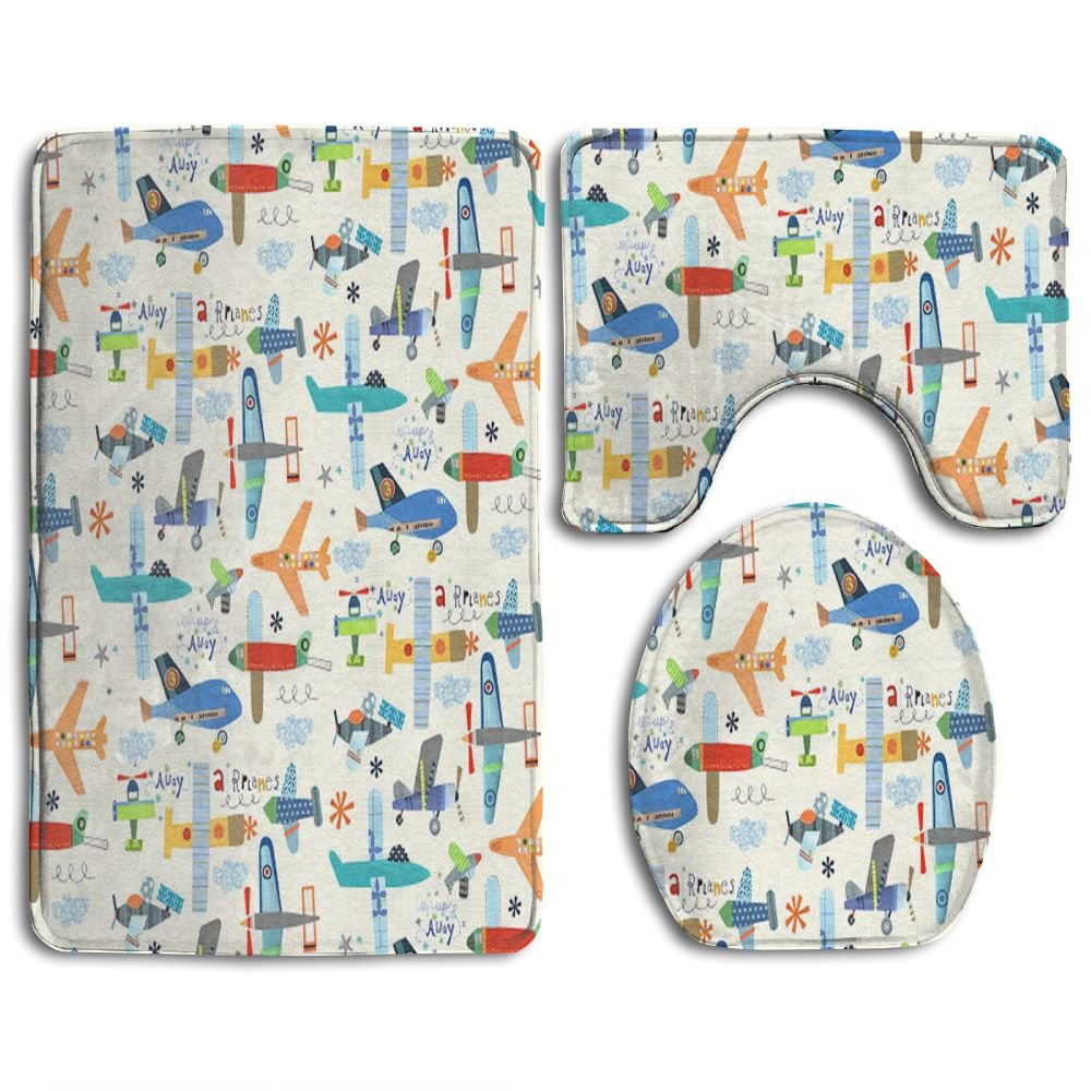 Amazon Com Flying Airplane Patterns 3 Piece Soft Bath Rug