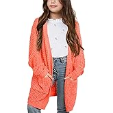 SySea Girls Batwing Long Sleeve Cardigan Open Front Chunky Knit Sweaters Coats with Pockets Orange