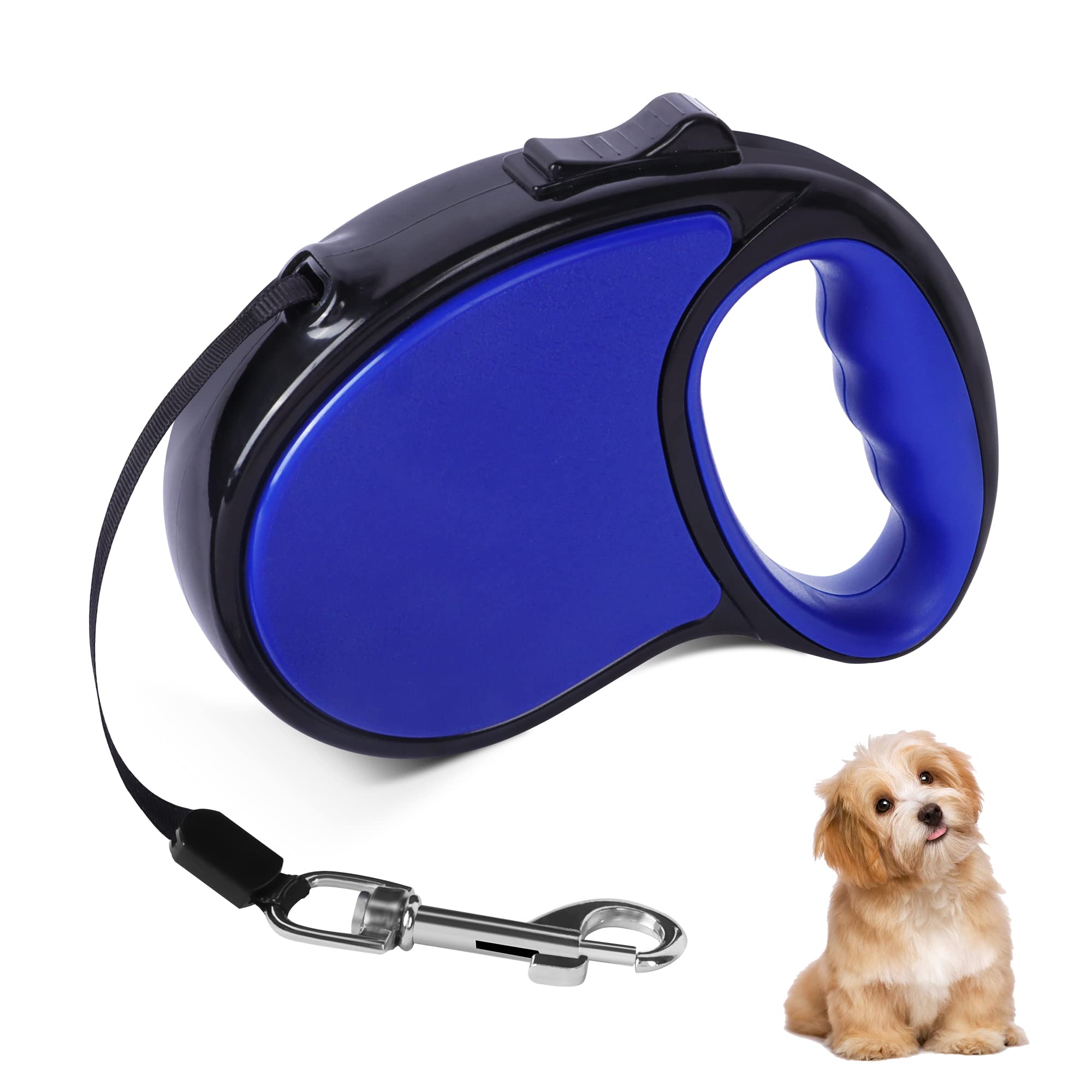 Beaface Retractable Dog Lead for Small Medium Dogs Up to 20KG, Retractable Dog Leads 16ft/5M, Extendable Dog Leads with Anti-Slip Handle, Anti-Tangled Strong Nylon Tape (Blue)