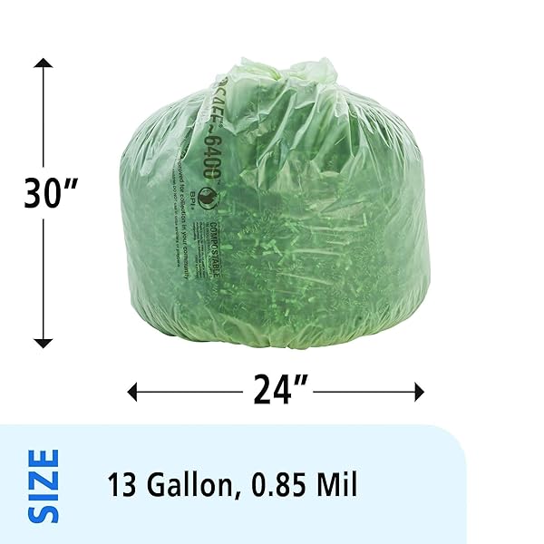 STOUT BY ENVISION E2430E85 ECOSAFE-6400 COMPOSTABLE BAGS, 24″ X 30″, 13 GAL CAPACITY, 0.85 MIL THICKNESS, GREEN (PACK OF 45)