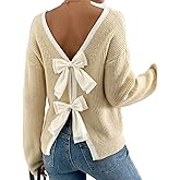 Molisry Women's Pullover Sweaters Sexy Long Sleeve Crew Neck Open Back Dressy Fall Bow Sweater 2025