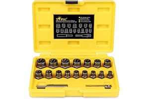 Topec 18-Piece Stripped Bolt Extractor Kit, 3/8" Drive Rounded Bolt & Nut Remover, Lug Nut Removal Tool with Hex Adapter, Extractor Socket Set for Damaged Fasteners