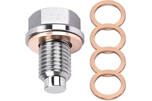 USTOPF1T Magnetic Stainless Steel Oil Pan Drain Nut Bolt, M14 x 1.5 Magnetic Oil Drain Plug with 5 PCS Washer Gasket, Fits Most Cars, Ford, Honda, Motorcycles, Boats (Silver)