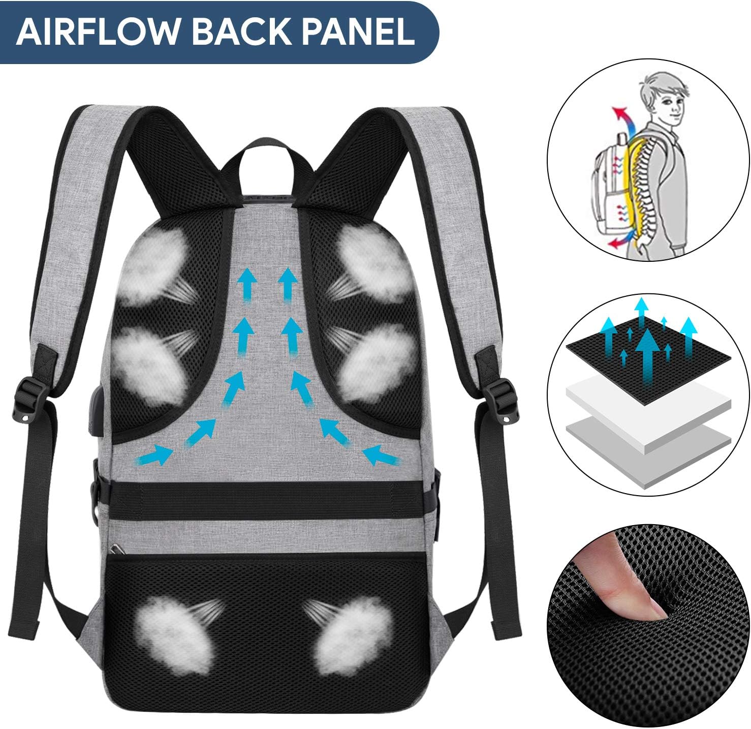 Travel Laptop Backpack, AMBOR 15.6-17.3 Inch Anti Theft Business Backpack with USB Charging Port and Headphone Interface,Large Computer Backpack School Daypack Backpack for Women and Men-Grey: Computers & Accessories