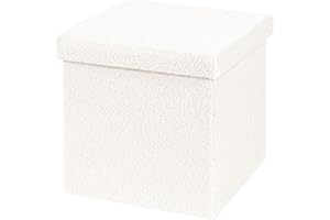 B FSOBEIIALEO Storage Ottoman Cube Small Sherpa Ottoman Foot Rest, Foldable Boucle Ottomans, Faux Teddy Fur Ottoman for Dorm 