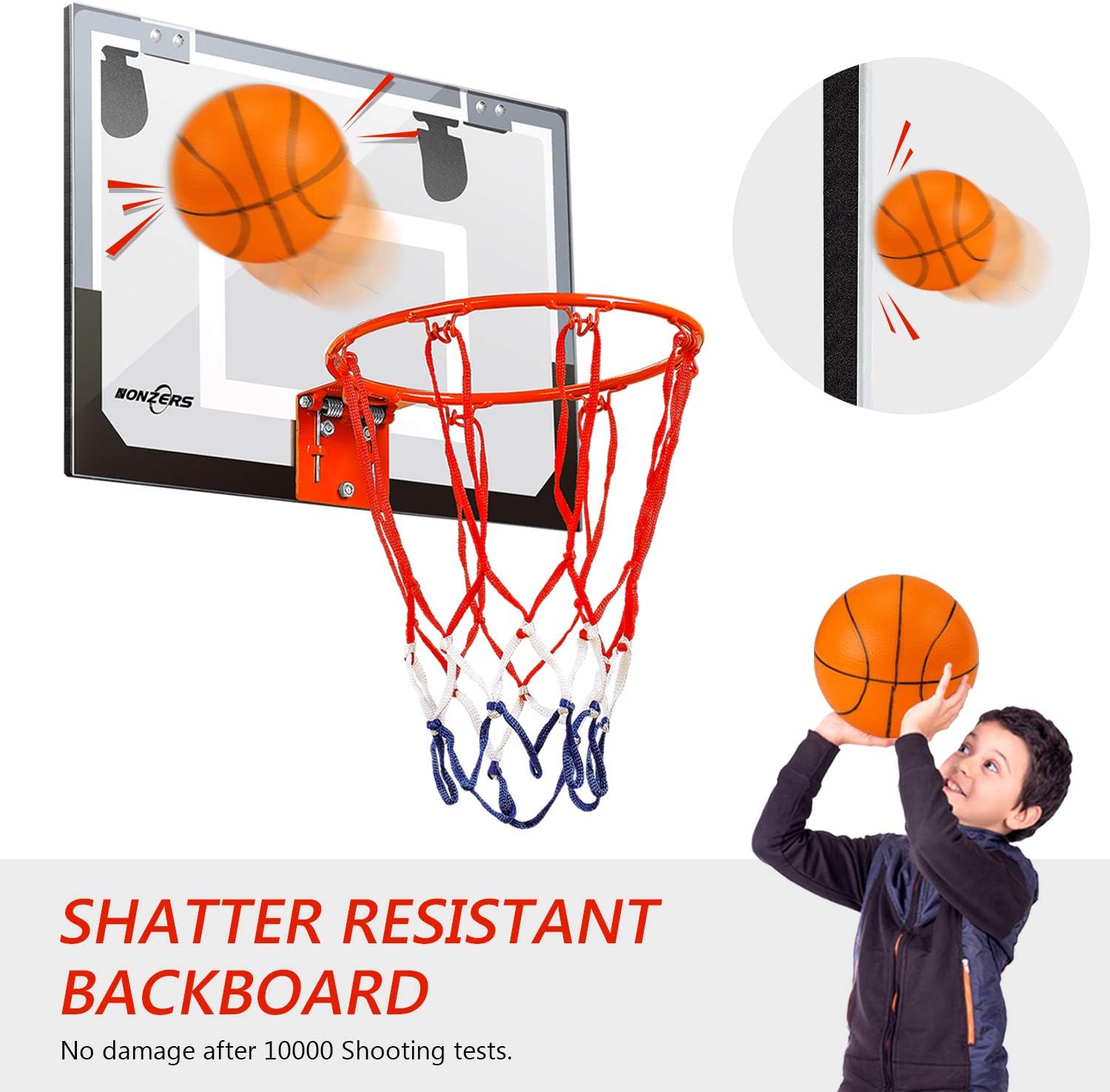 NONZERS Mini Basketball Hoop for Door & Wall, Indoor Mini Basketball Hoop Set for Home and Office Games, Includes 2 Mini Basketballs and Hand Pump, Mobile Mini-Hoop Gift for Kids Boys Girls: Toys & Games