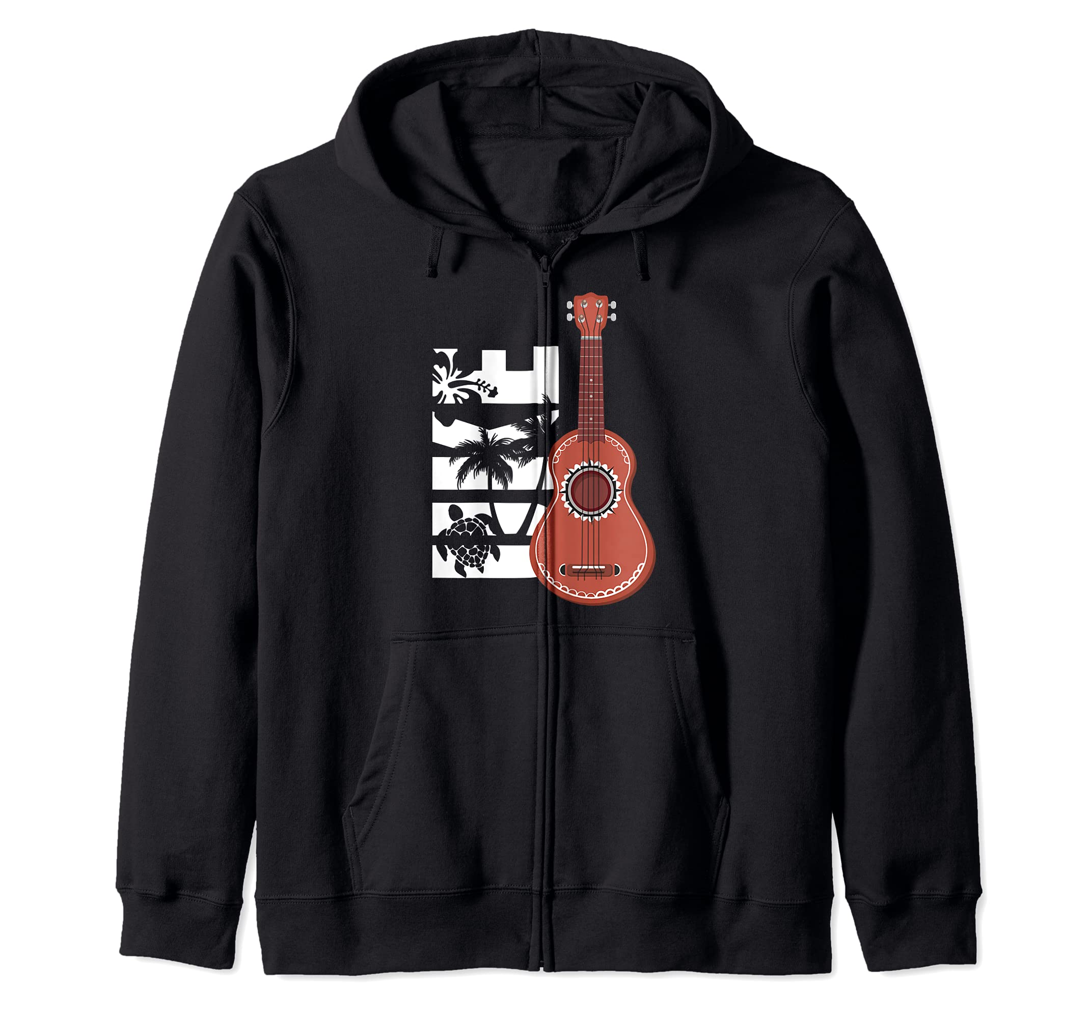 Ukulele Hawaiian Hawaii Acoustic Guitar Aloha Uke Musician Zip Hoodie