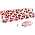 MOFII Wireless Keyboard and Mouse Combo, Pink Keyboard, 2.4GHz Retro Full Size with Number Pad & Cute Wireless Mouse for Computer PC Laptop Notebook Mac Windows XP/7/8/10 (Pink-Colorful)