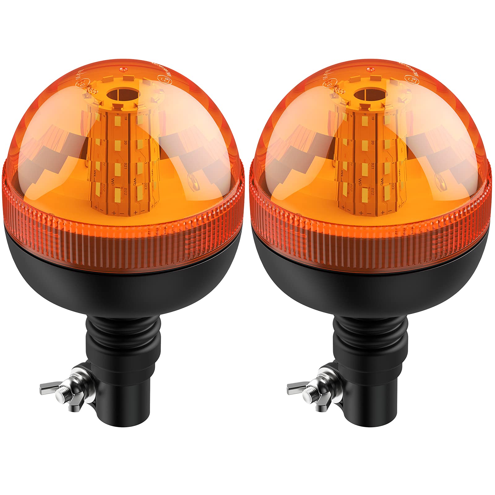 Justech 2PCs 40LEDs Amber Rotating Flash Beacon Flexible DIN Pole Mount Warning Light