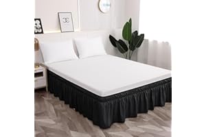 Toodou Easy to Install Wrap Around Bed Skirt Three Fabric Sides Elastic Dust Ruffled 16 Inch Tailored Drop, Fade Resistant-Black, Twin/Twin XL