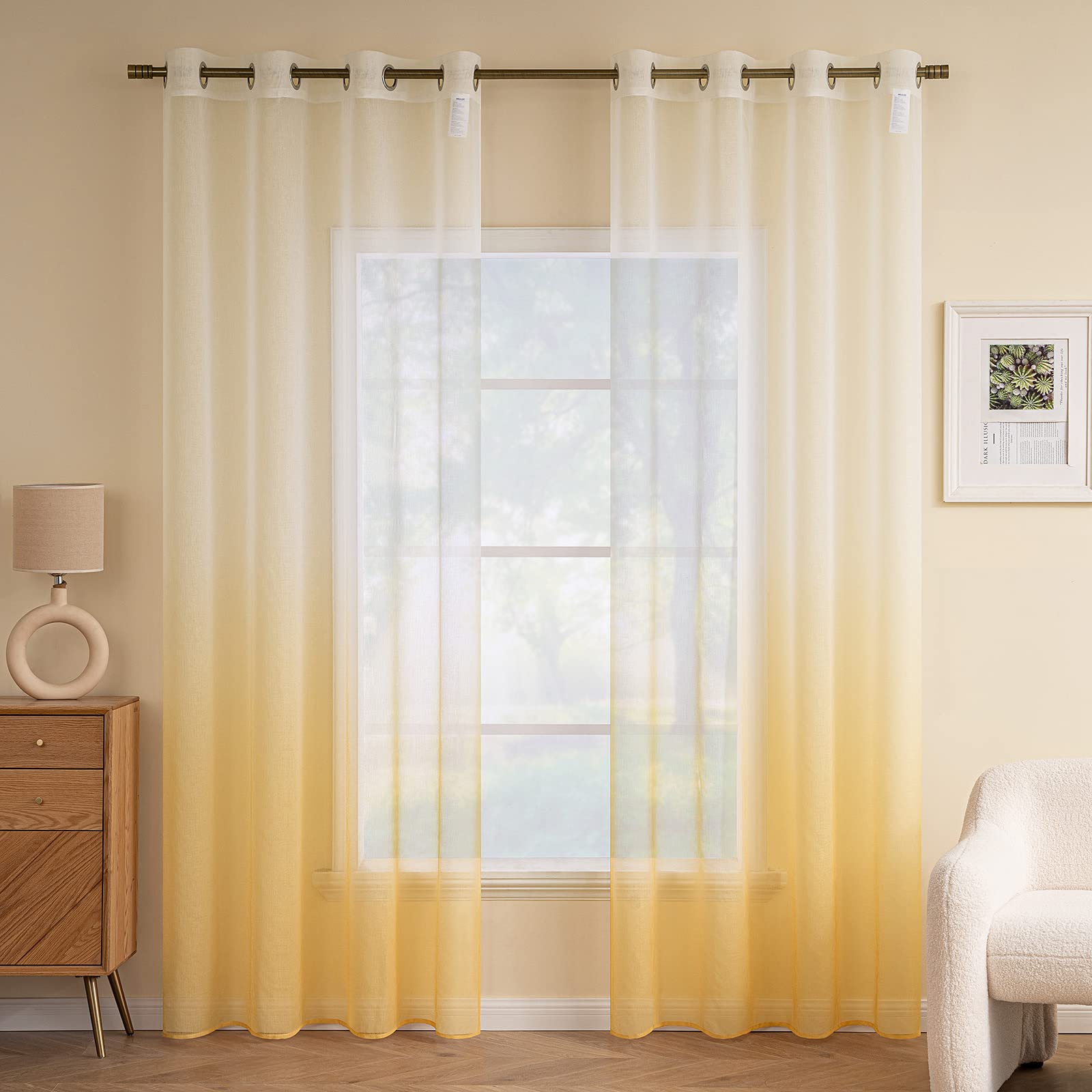 EMEMA Voile Sheer Curtains with Eyelets Gradient for Living Room Vertical Window Curtain for Living Room and Bedroom 2 Panels 140 x 225 CM Orange