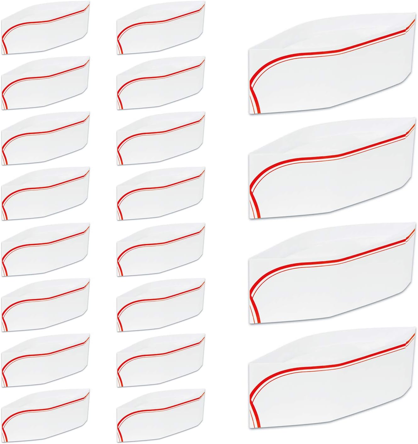Witkey 20 Pieces Disposable Paper Chef Hat Soda Jerk Paper Hats Food Server Cap Retro Diner Food Server Caps with Red Strips for Classic Theme Restaurant Party