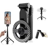4-in-1 Multifunctional Magnetic Selfie Stick,360&deg; Rotation Phone Tripod, Portable Extendable Mag Tripod,for Video Recording &amp; Vlog,Portable Pocket Size for iPhone &amp; Android（Black）