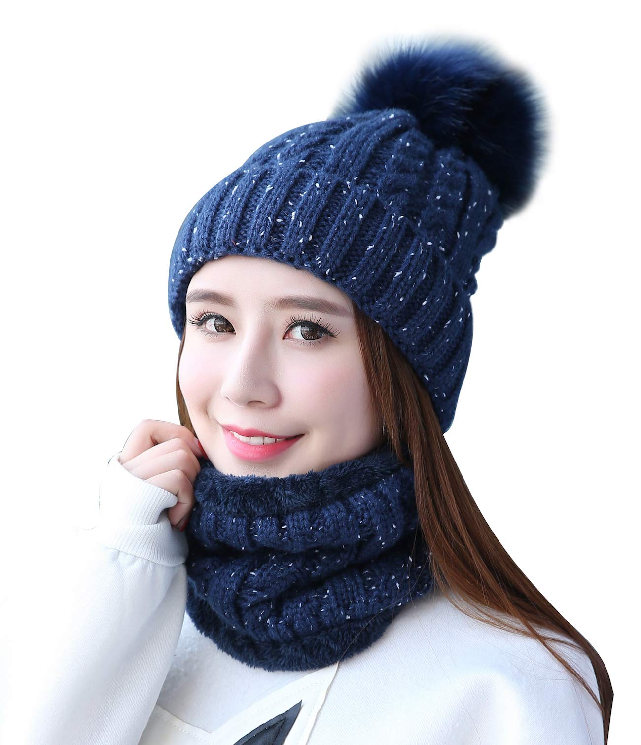 Home Prefer Womens Winter Beanie Hat Scarf Set Warm Fuzzy Knit Hat Neck Scarves