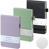 HOMEMARS Small Notebook, Pocket Notebook, Note Pads,3 Pack, Notebook A6, Dotted,3.74" x 5.83"Leather, Black, Green, Purple,200 Pages Each, Hardcover, Mini Journal Notepad