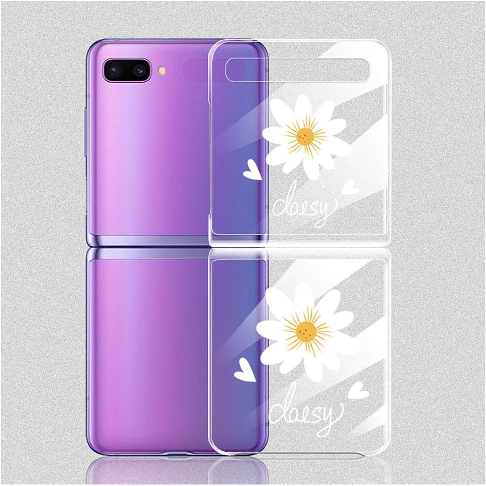QfireQ Case Fold Clear for Samsung Galaxy Z Flip/SM-F7000 Slim Fit Shockproof Foldable Screen Daisy Pattern PC Protect Case,1 Daisy,Z FLIP