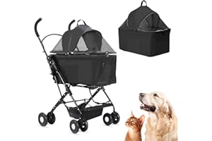 RKROUCO 3 in 1 Dog Stroller 4 Wheels Folding Pet Stroller with Detachable Carrier Multifunction Dog Travel Carrier Portable Pet Jogging Stroller for Medium Small Dogs Cats(Black)