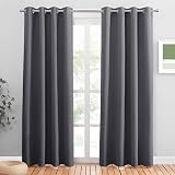 PONY DANCE Blackout Thermal Curtains 84 Inch Drop Grey Eyelet 2 Panels W52 x